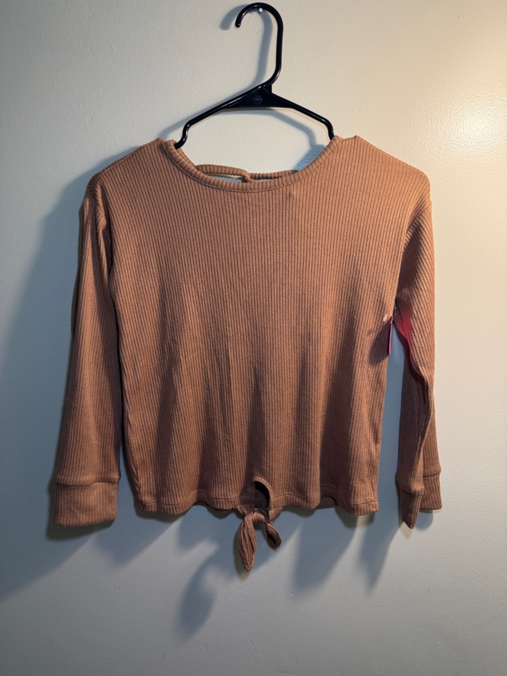 The Children's Place Ribbed Tie-Front Long Sleeve Top - Light Brown